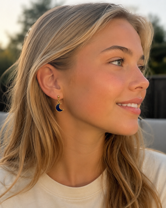 Blue Crescent Moon Earrings
