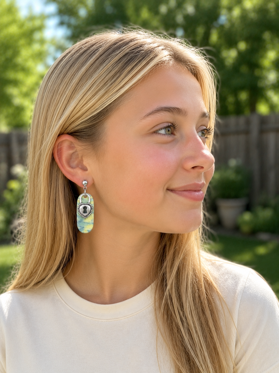 Lock and Key Watercolor Earrings