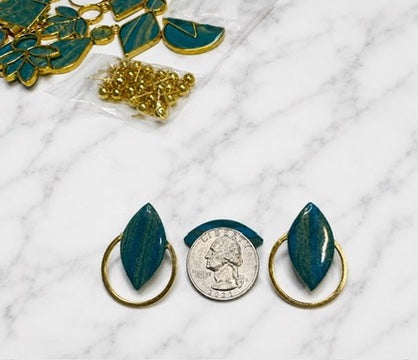 Marquise Hoop Earrings – Deep Teal & Gold