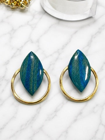 Marquise Hoop Earrings – Deep Teal & Gold