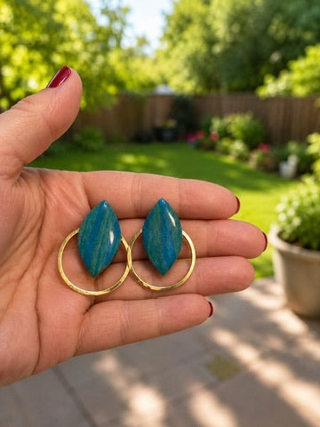 Marquise Hoop Earrings – Deep Teal & Gold