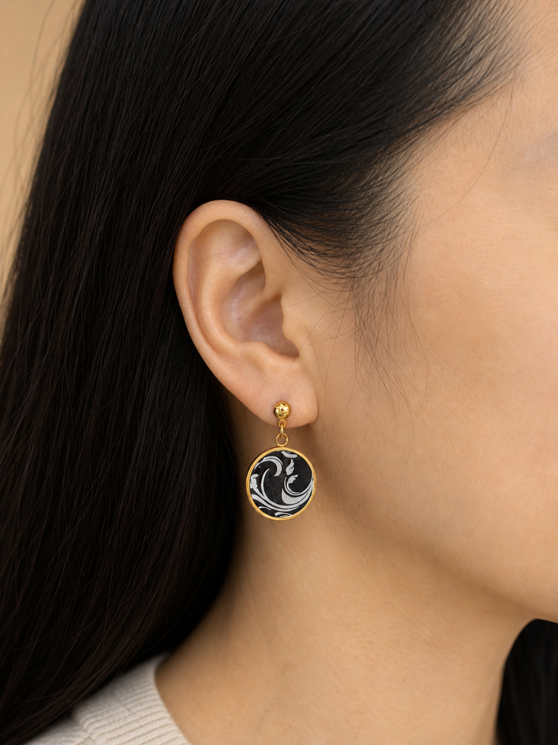 Black & White Botanical Dangle Earrings