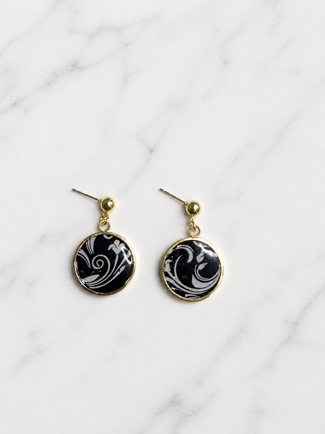 Black & White Botanical Dangle Earrings