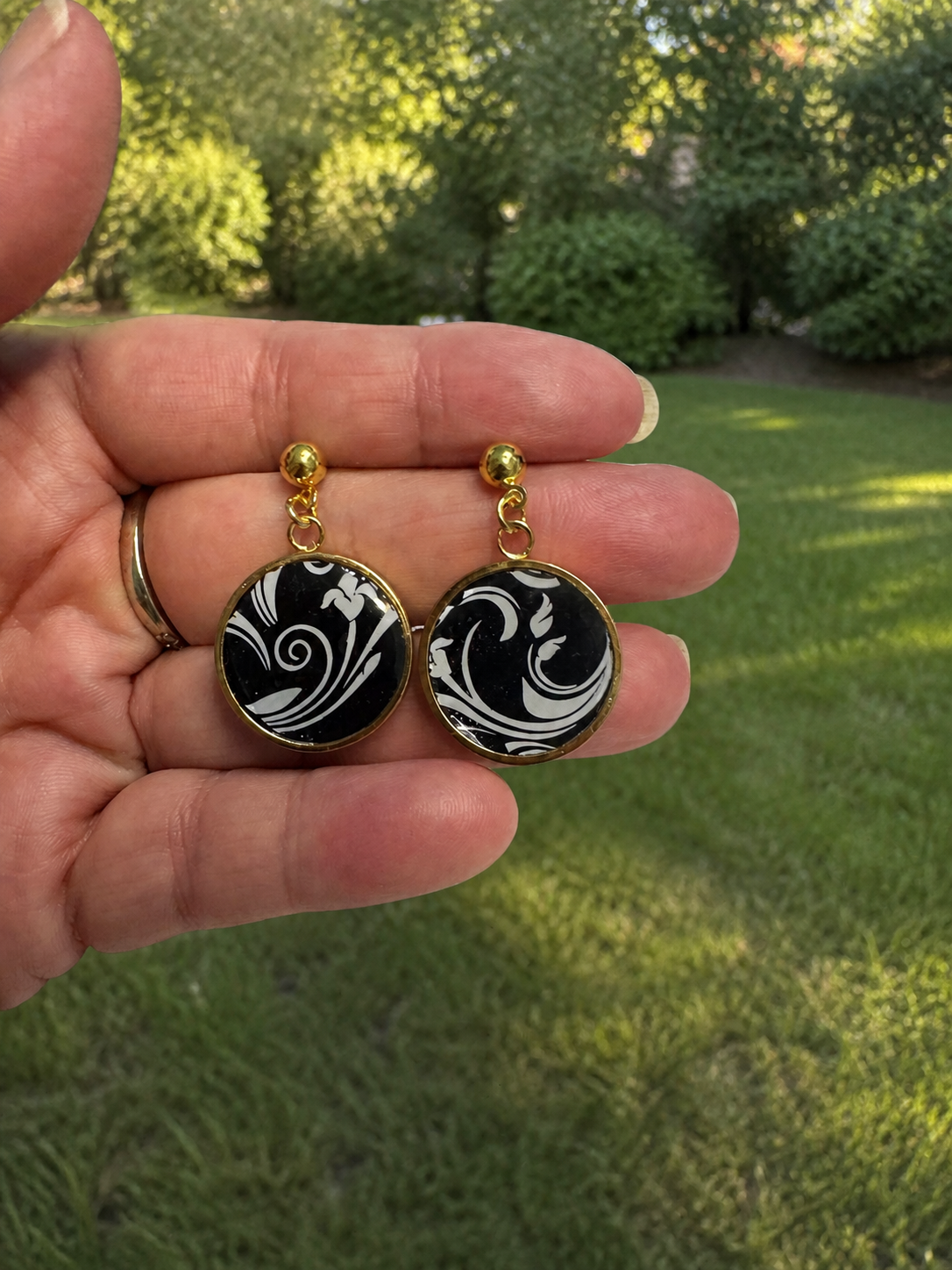 Black & White Botanical Dangle Earrings