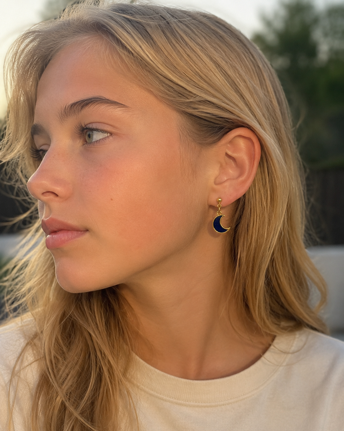 Blue Crescent Moon Earrings