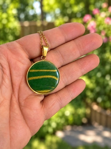 Handcrafted Olive & Gold Polymer Clay Teardrop Necklace (18")