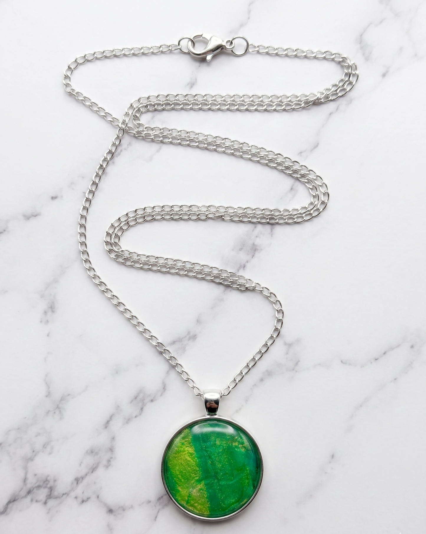 Verdant Shimmer Resin Pendant Necklace