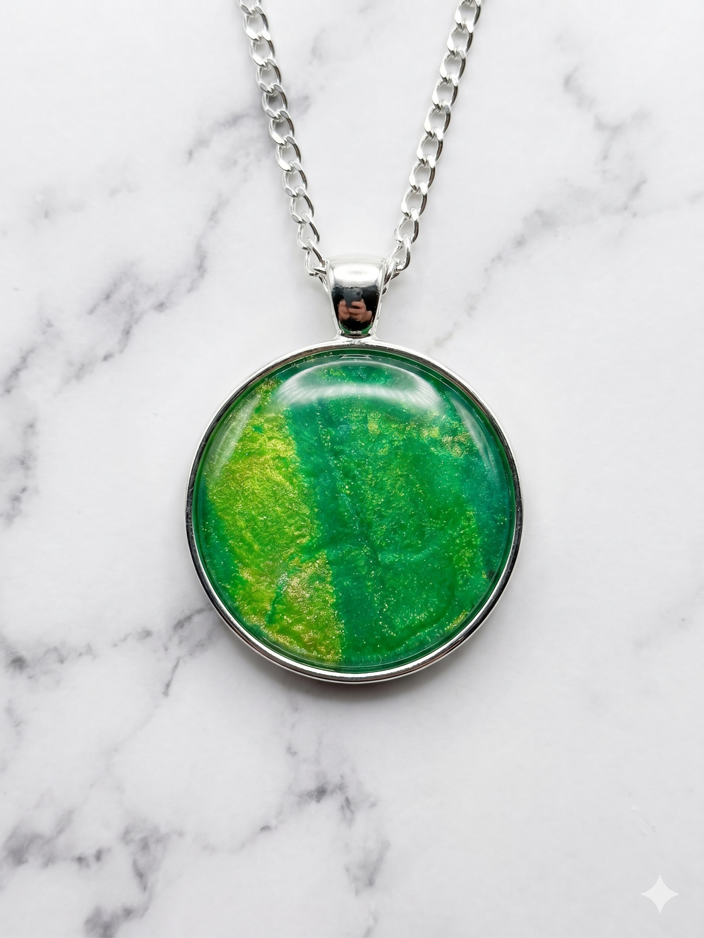 Verdant Shimmer Resin Pendant Necklace