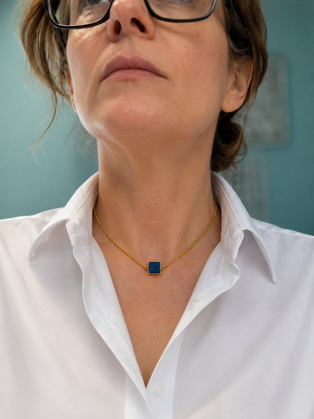 YA Square Navy Pendant Necklace