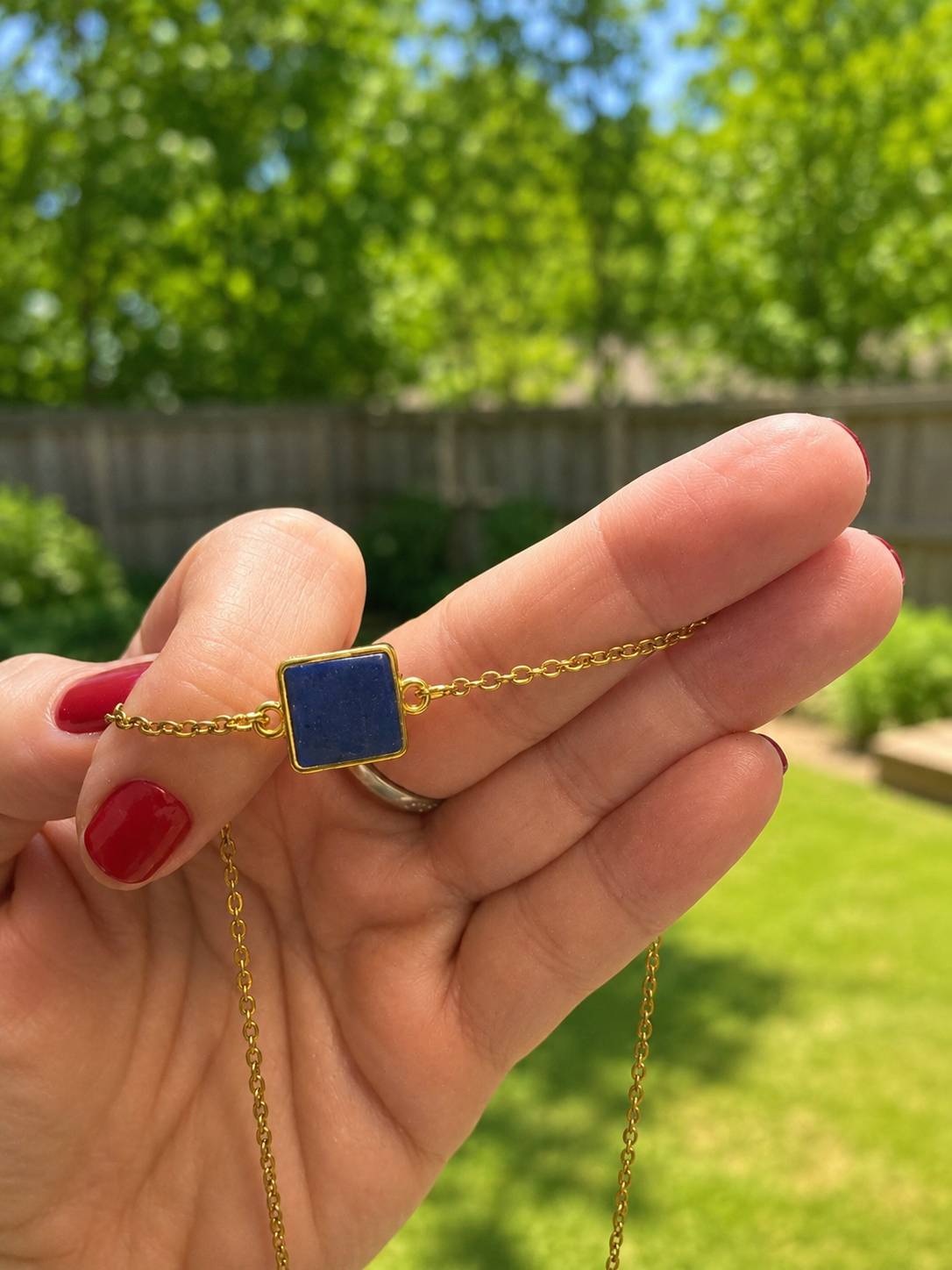 YA Square Navy Pendant Necklace