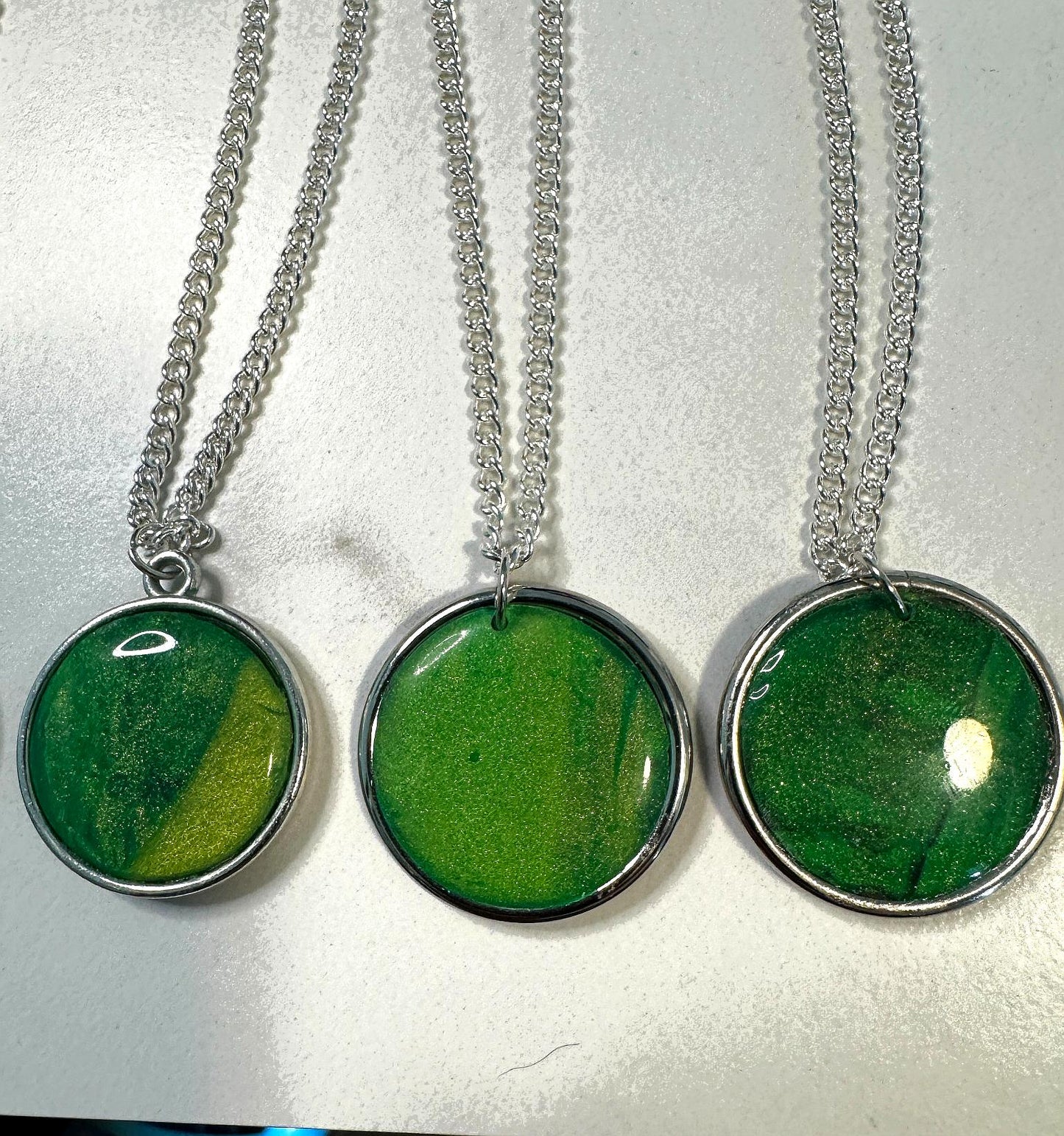 Verdant Shimmer Resin Pendant Necklace