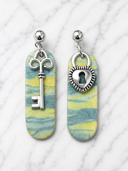Lock and Key Watercolor Earrings