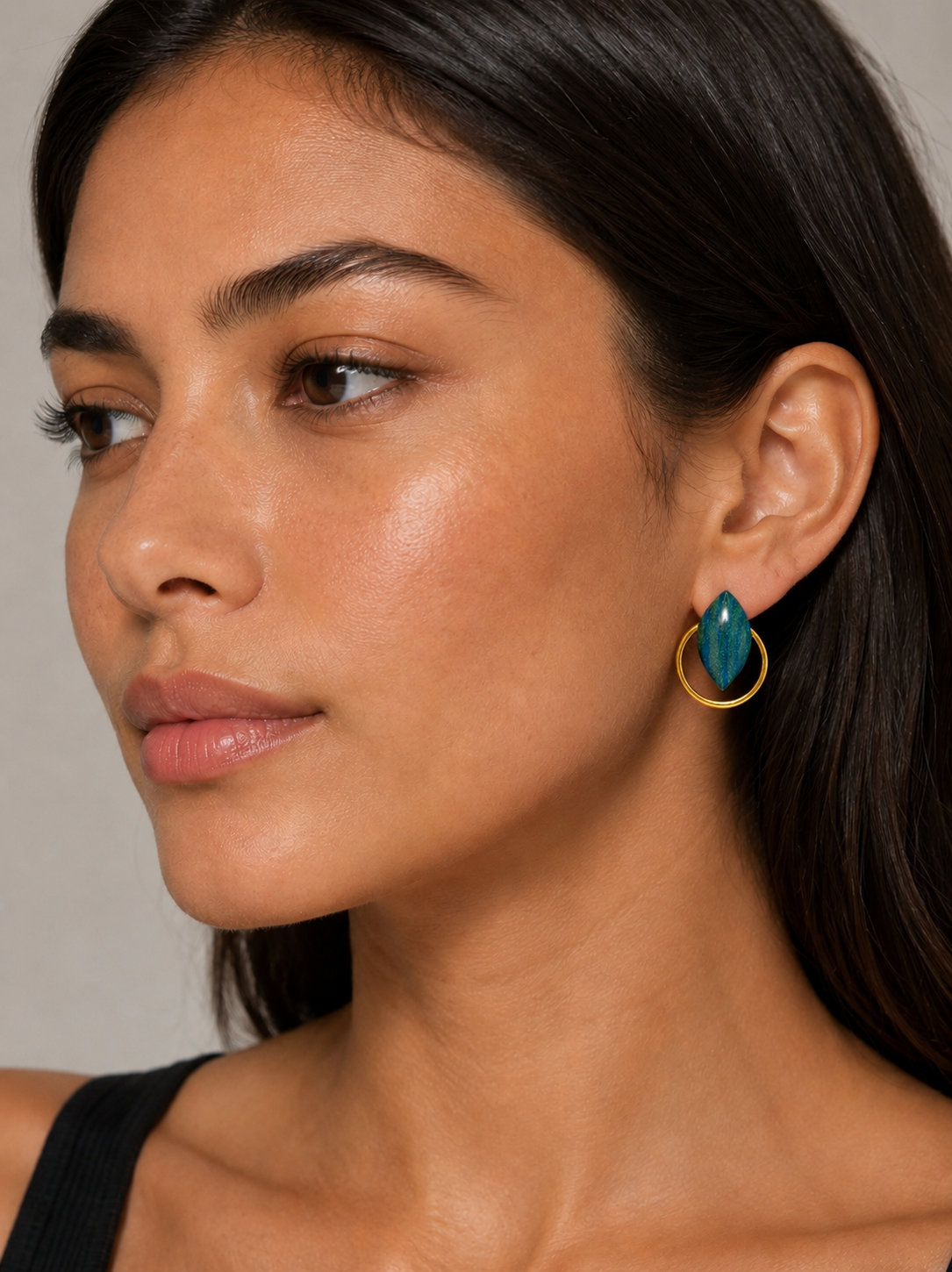 Marquise Hoop Earrings – Deep Teal & Gold