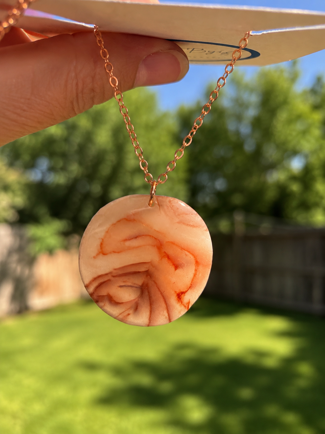 Handcrafted Rose Quartz Style Polymer Clay Necklace