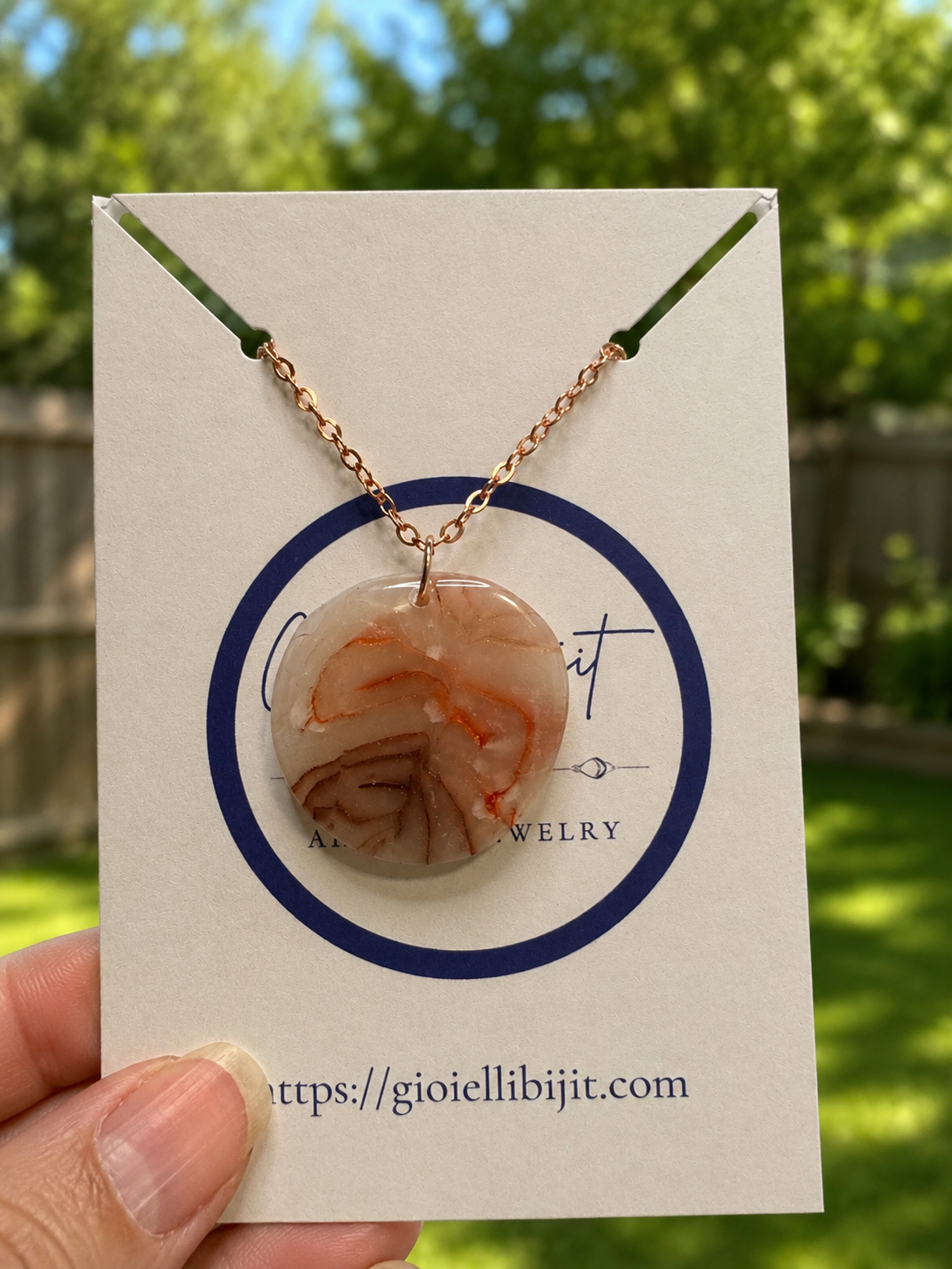 Handcrafted Rose Quartz Style Polymer Clay Necklace