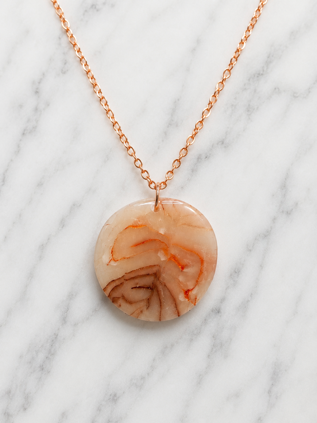 Handcrafted Rose Quartz Style Polymer Clay Necklace