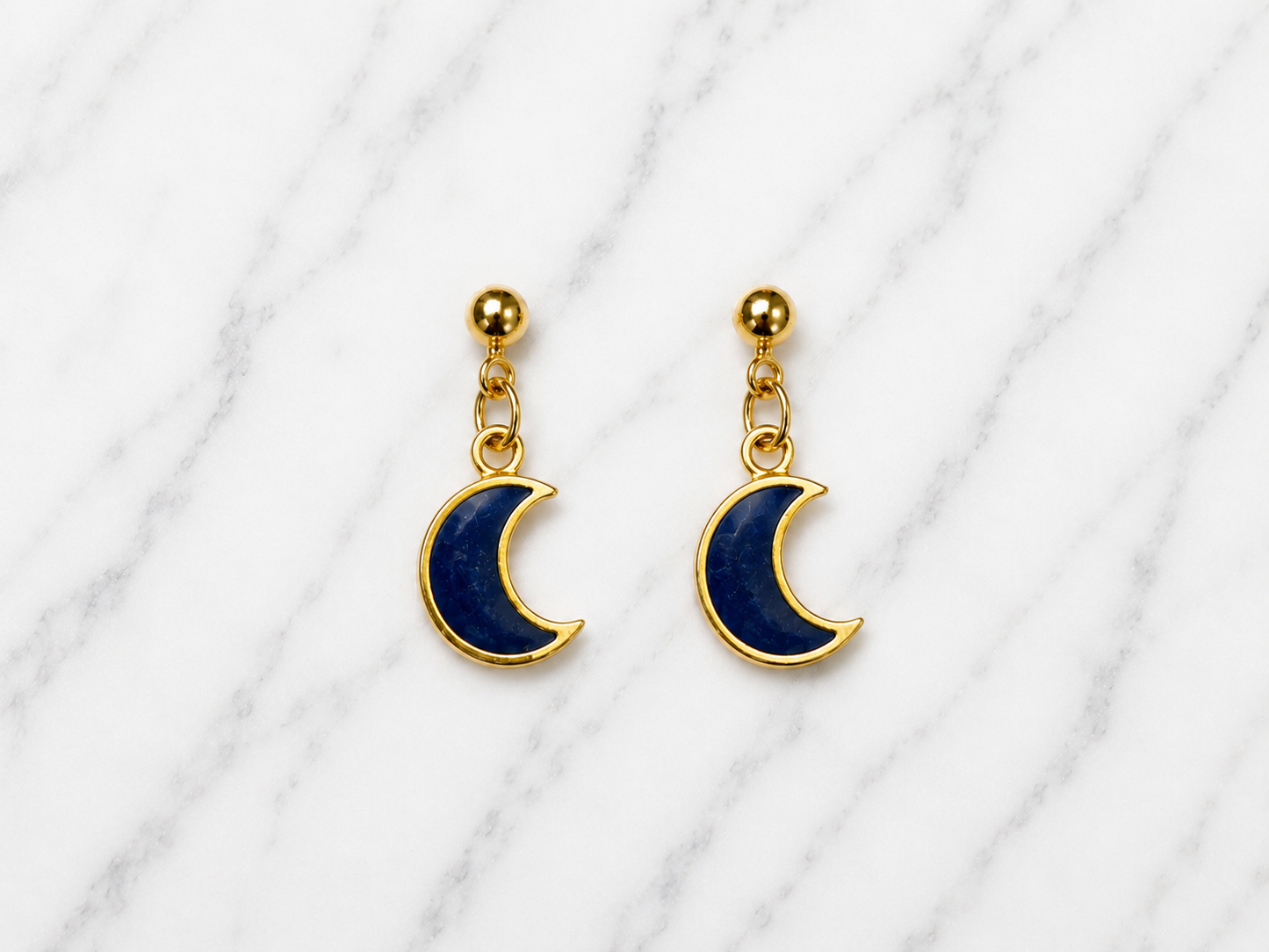 Blue Crescent Moon Earrings