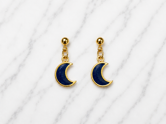 Blue Crescent Moon Earrings