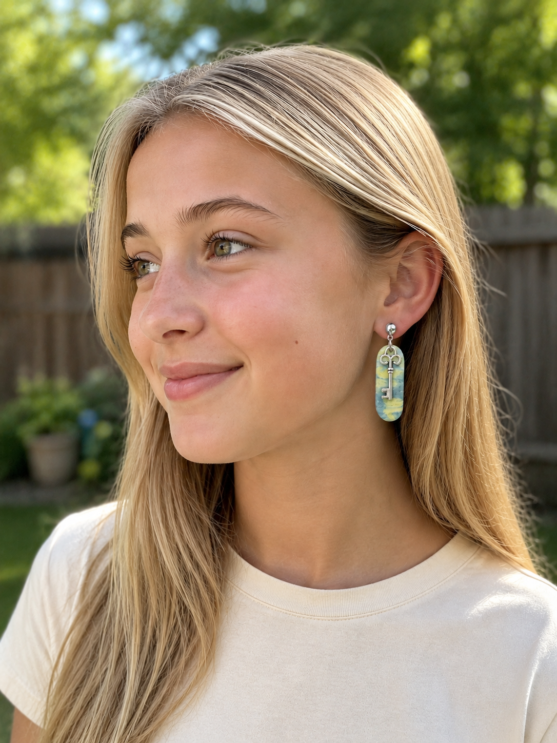 Lock and Key Watercolor Earrings