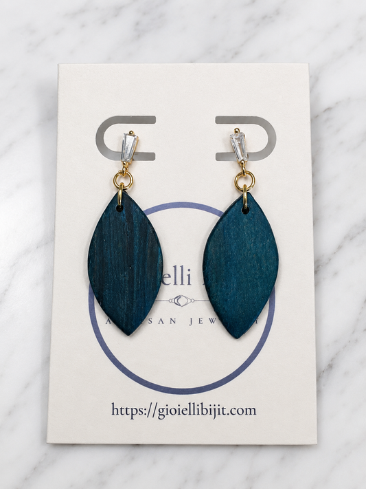 Deep Teal Marquise Dangle Earring with Gold and Crystal Accents